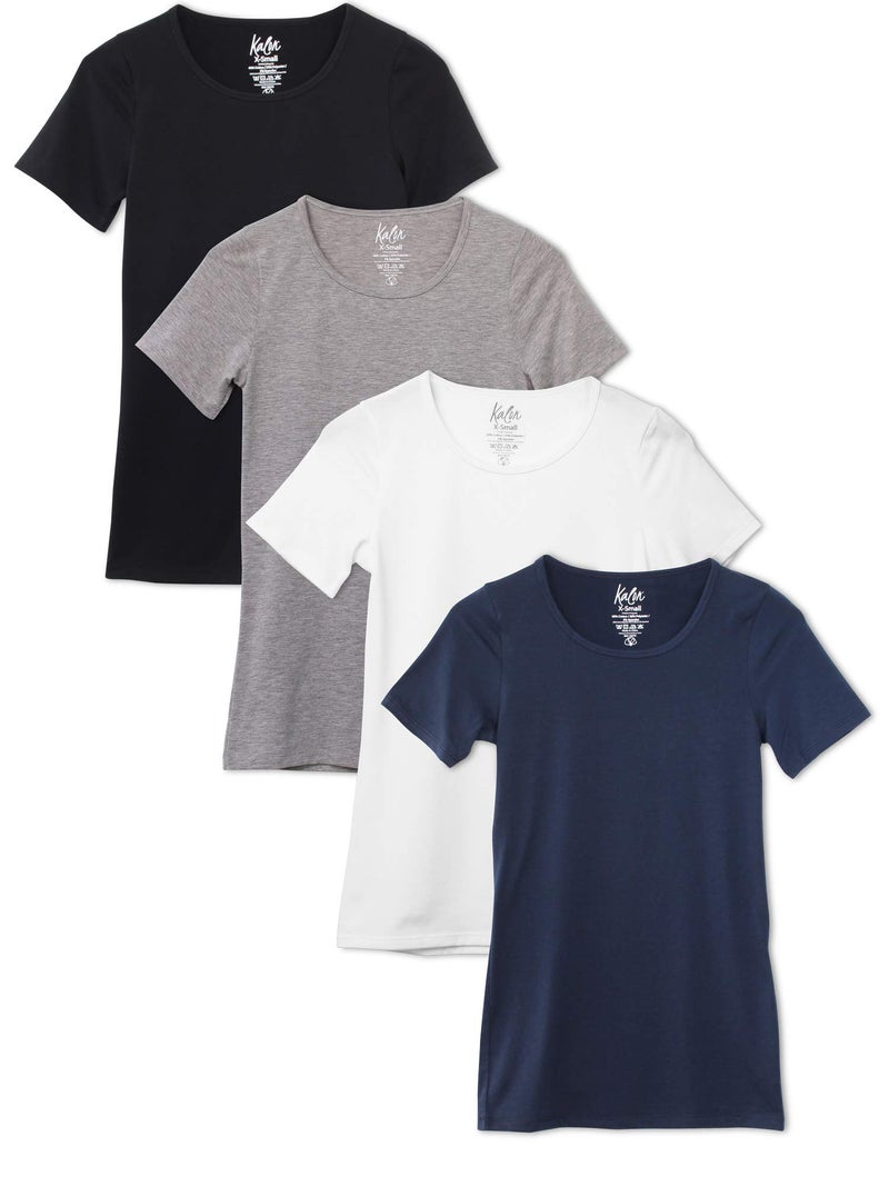 Kalon Women's 4-Pack Scoop Neck T-Shirt Base Layer (X-Large, Basics) - Image 1